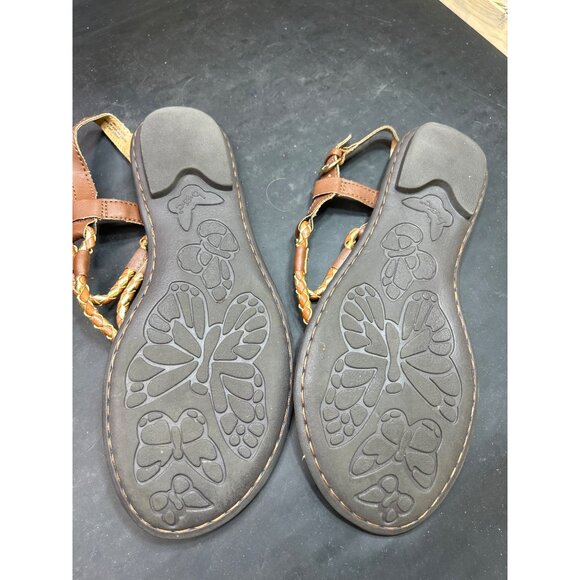 B.O.C. Womens Braided T-Strap Faux Leather Sandals Size 9M Brown & Gold - Picture 8 of 9